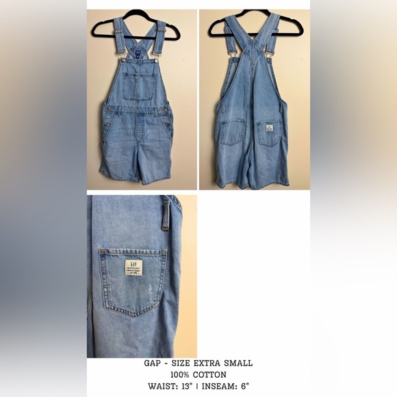 Gap shortalls 100% cotton size XS light wash cabincore cottagecore granola girl - Picture 7 of 7